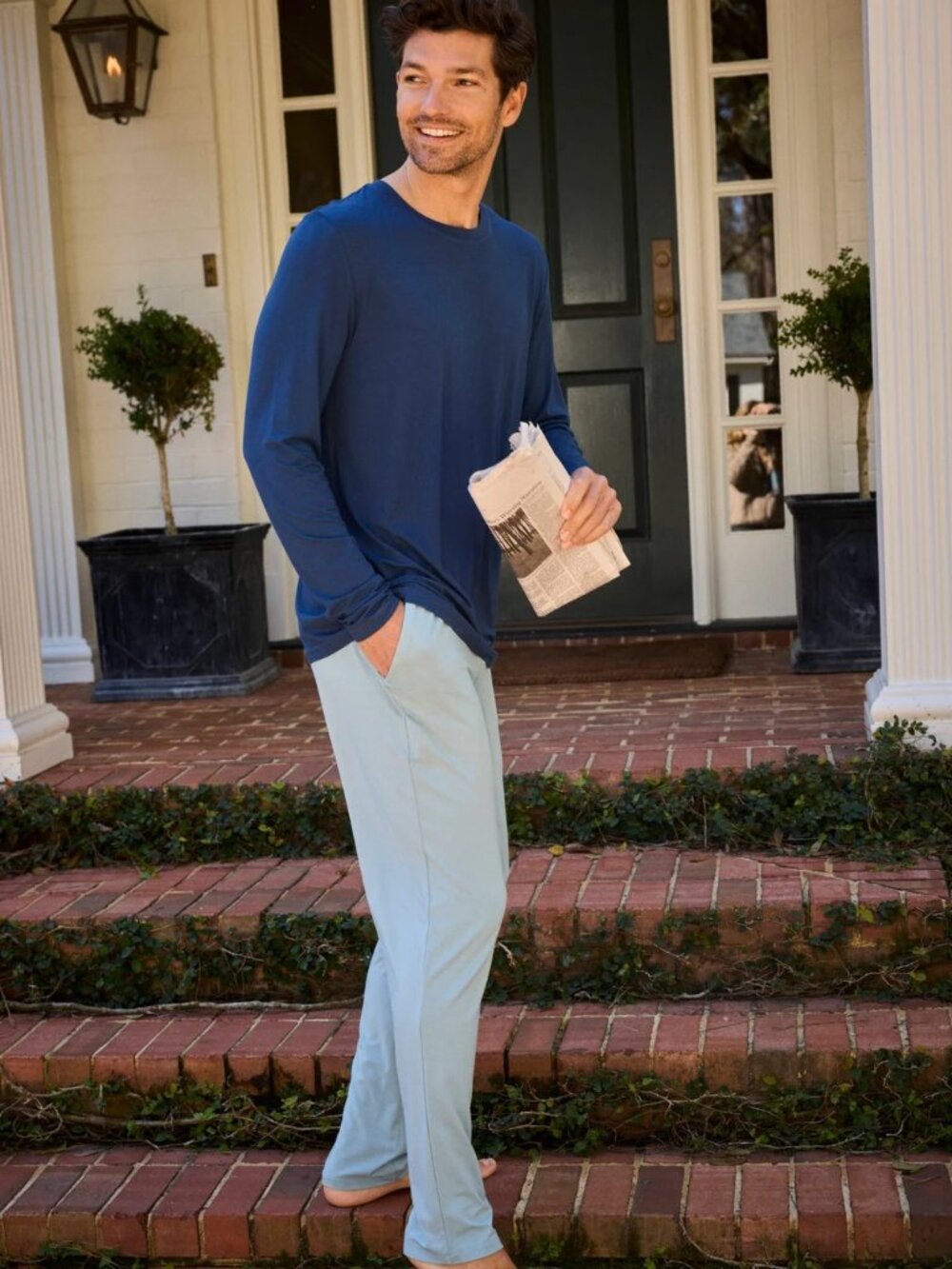 LAKE Pajamas Men's Bamboo Lounge Pants in Stone Blue Large